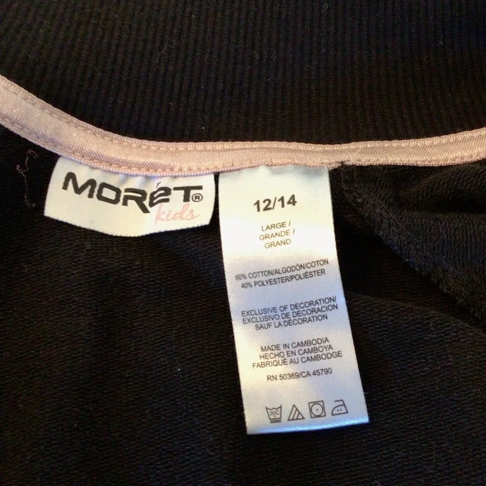 Moret Kids Black Rhinestone Embellished Zip Up Dance Sleeve Jacket Size Large